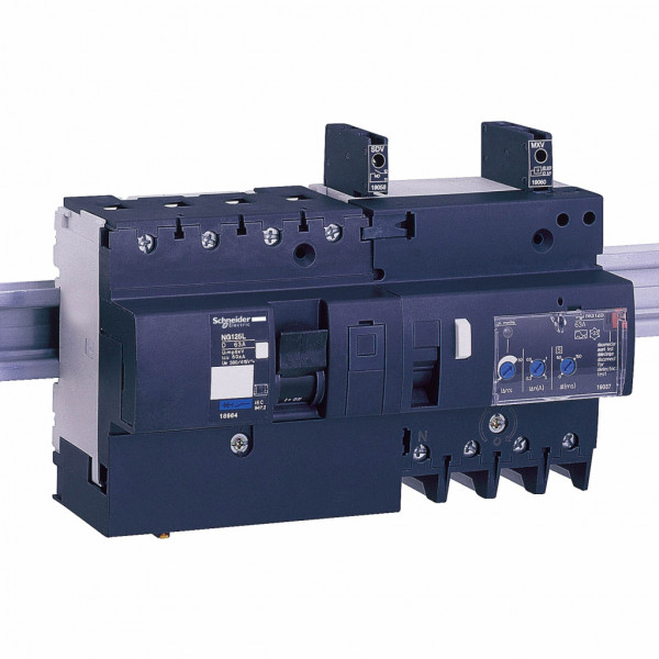 Acti 9 - disjoncteur NG125L - 4P - 63A - Courbe D - Ui 690V CA - Pouvoir de coupure : 100kA Icu - 220...240 V CA | 15kA Icu - 500 V CA | 36kA Icu - <= 500 V CC | 40kA Icu - 440 V CA | 50kA Icu - 380...415 V CA - Uimp 8kV - 12 pas de 9 mm - visuel 2