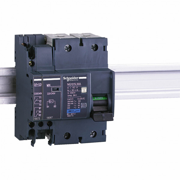 Acti 9 - MN - déclencheur voltmétrique - pour NG125 - Circuit de commande : 230...240 VCA 50/60 Hz - Conforme à EN/IEC 60947-5-1 - Largeur : 4 pas de 9 mm - visuel 1