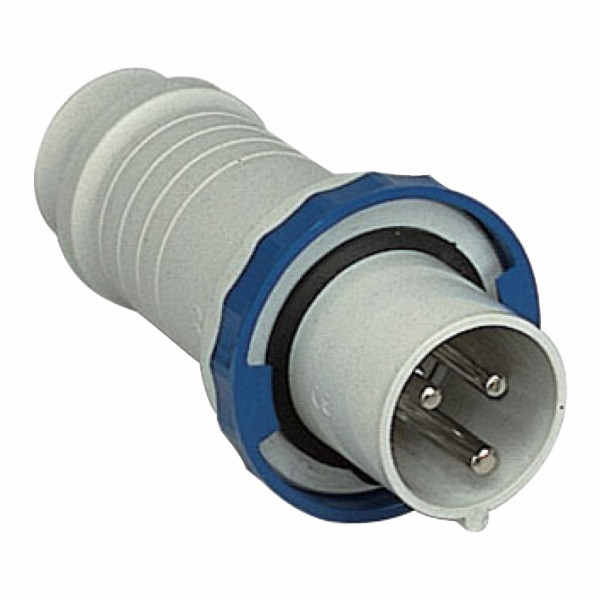 PratiKa - fiche industrielle - basse tension - droit - 63A - 2P+T - 200...250 V - 50/60 Hz - IEC 60309-1 et 2 - vis imperdables - Diam. câbles : 17 à 31mm - IP67 - IK08 - 850°C - gris ( RAL 7035 ) - bleu - visuel 2