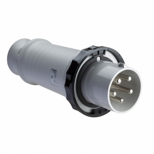 Mureva - fiche industrielle - basse tension - droit - 63A - 3P+N+T - 480...500 V - 50/60 Hz - IEC 60309-1 et 2 - vis imperdables - Diam. câbles : 17 à 31mm - IP67 - IK08 - 850°C - gris ( RAL 7035 ) - noir - visuel 1