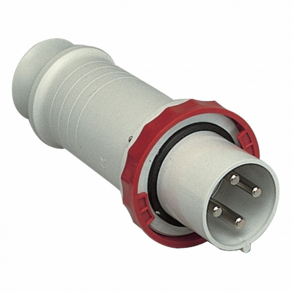 Mureva - fiche industrielle - basse tension - droit - 125A - 3P+T - 380...415 V - 50/60 Hz - IEC 60309-1 et 2 - vis imperdables - Diam. câbles : 26 à 48mm - IP67 - IK08 - 850°C - gris ( RAL 7035 ) - rouge - visuel 2