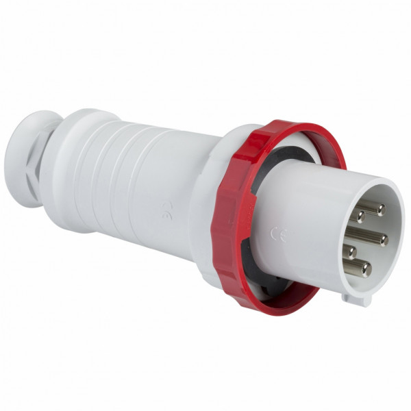 Mureva - fiche industrielle - basse tension - droit - 125A - 3P+N+T - 380...415 V - 50/60 Hz - IEC 60309-1 et 2 - vis imperdables - Diam. câbles : 26 à 48mm - IP67 - IK08 - 850°C - gris ( RAL 7035 ) - rouge - visuel 1