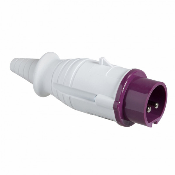 Mureva - fiche industrielle - très basse tension - droit - 16A - 2P - 20...25 V - 50/60 Hz - IEC 60309-1 et 2 - vis imperdables - Diam. câbles : 6 à 23mm - IP44 - IK08 - 850°C - gris ( RAL 7035 ) - violet - visuel 1
