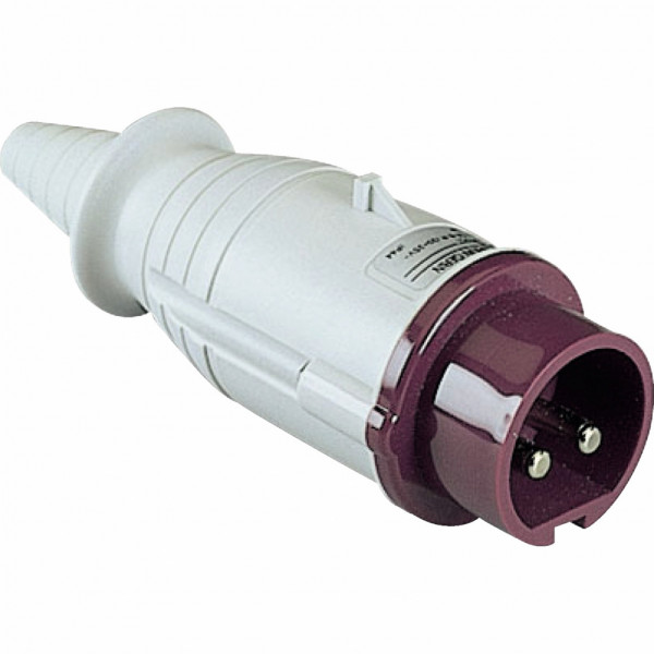 Mureva - fiche industrielle - très basse tension - droit - 16A - 2P - 20...25 V - 50/60 Hz - IEC 60309-1 et 2 - vis imperdables - Diam. câbles : 6 à 23mm - IP44 - IK08 - 850°C - gris ( RAL 7035 ) - violet - visuel 2