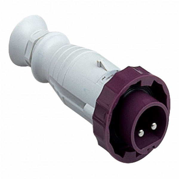 Mureva - fiche industrielle - très basse tension - droit - 16A - 2P - 20...25 V - 50/60 Hz - IEC 60309-1 et 2 - vis imperdables - Diam. câbles : 6 à 23mm - IP67 - IK08 - 850°C - gris ( RAL 7035 ) - violet - visuel 2