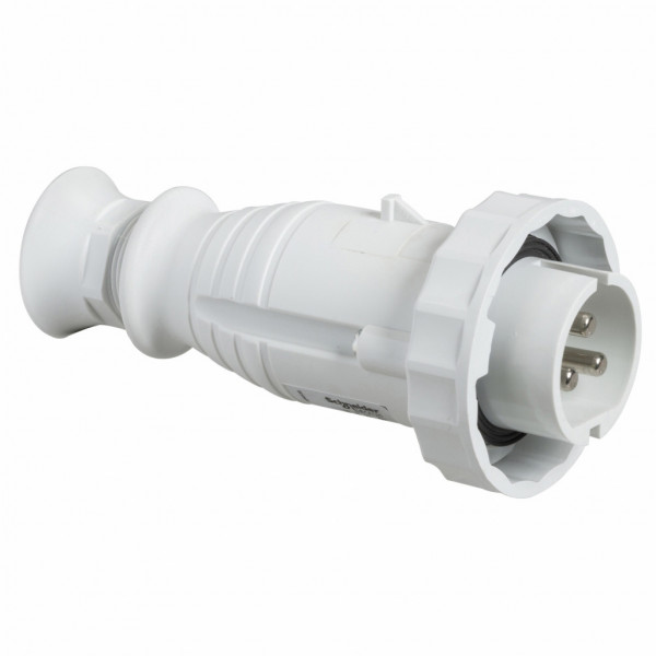 Mureva - fiche industrielle - très basse tension - droit - 16A - 3P - 40...50 V - 50/60 Hz - IEC 60309-1 et 2 - vis imperdables - Diam. câbles : 6 à 23mm - IP67 - IK08 - 850°C - gris ( RAL 7035 ) - blanc - visuel 2