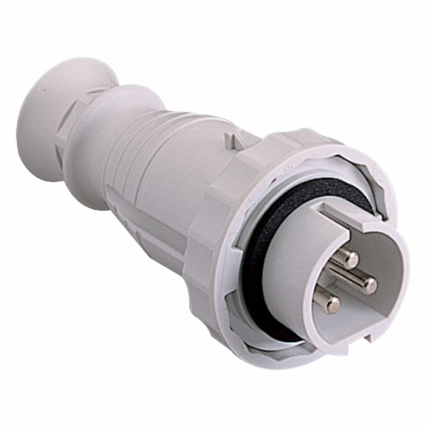 Mureva - fiche industrielle - très basse tension - droit - 16A - 3P - 40...50 V - 50/60 Hz - IEC 60309-1 et 2 - vis imperdables - Diam. câbles : 6 à 23mm - IP67 - IK08 - 850°C - gris ( RAL 7035 ) - blanc - visuel 3