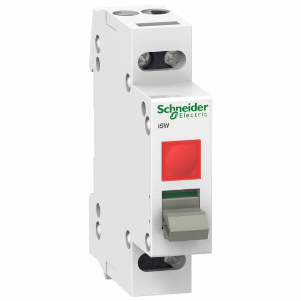 Acti 9 - interrupteur-sectionneur à voyant iSW - 2P 32 A 250 VCA 50/60 Hz - Uimp 4kV - Ui 250 VCA - Catégorie d'emploi AC-22A - circuit signalisation 230 VCA - Largeur : 2 pas de 9 mm - blanc - visuel 1