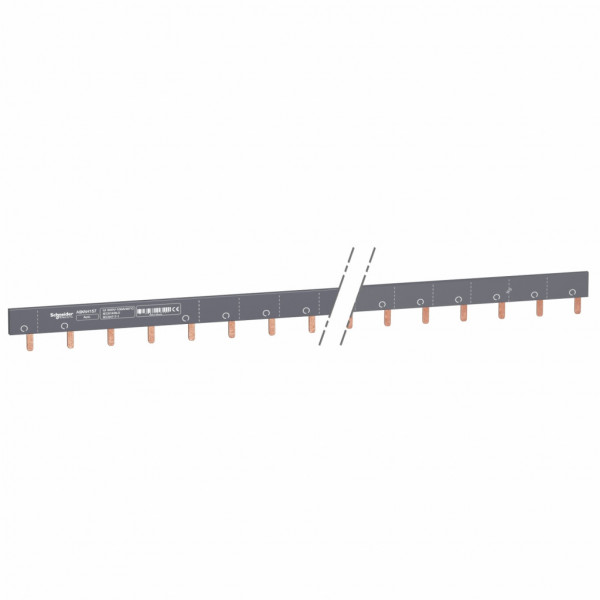 Acti 9 - Peigne de raccordement - 1P - 38 voies Aux + 1P - Ie 100A 40°C - Ue 415 V CA - 57 modules de 18 mm - découpable - Livré avec embout - Pas de raccordement : 18mm - blanc RAL 9003 - visuel 1