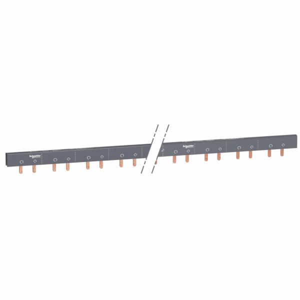 Acti 9 - Peigne de raccordement - 1P+N - 22 voies Aux + 1P+N - Ie 100A 40°C - Ue 415 V CA - 57 modules de 18 mm - découpable - Livré avec embout - Pas de raccordement : 18mm - blanc RAL 9003 - visuel 1
