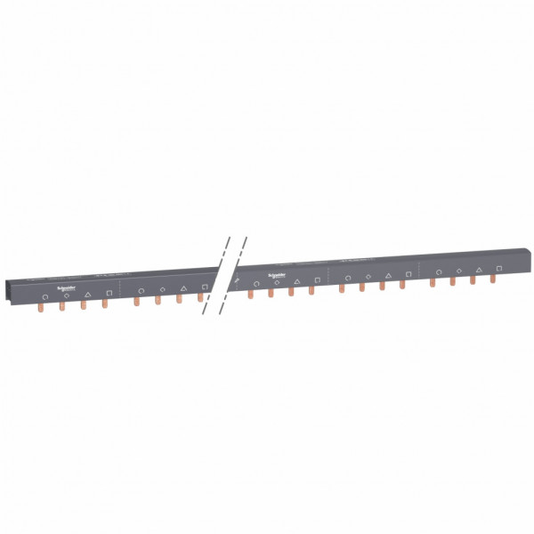 Acti 9 - Peigne de raccordement - 3P+N - 12 voies Aux + N + 3P - Ie 100A 40°C - Ue 415 V CA - 57 modules de 18 mm - découpable - Livré avec embout - Pas de raccordement : 18mm - blanc RAL 9003 - visuel 1