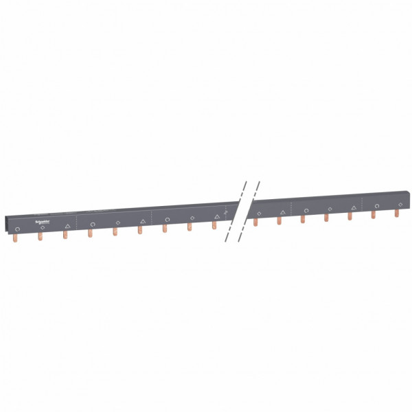Acti 9 - Peigne de raccordement - 3P+N - 38 voies Aux + P+N - Ie 100A 40°C - Ue 415 V CA - 57 modules de 18 mm - découpable - Livré avec embout - Pas de raccordement : 18mm - blanc RAL 9003 - visuel 1