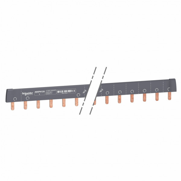 Acti 9 - Peigne de raccordement - 1P - 24 voies 1P + auxiliaire - Ie 100A 40°C - Ue 415 V CA - 24 modules de 18 mm - découpable - Pas de raccordement : 18mm - blanc RAL 9003 - visuel 1
