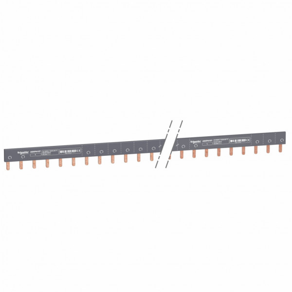 Acti 9 - Peigne de raccordement - 1P - 57 voies 1P + auxiliaire - Ie 100A 40°C - Ue 415 V CA - 57 modules de 18 mm - découpable - Livré avec embout - Pas de raccordement : 18mm - blanc RAL 9003 - visuel 1