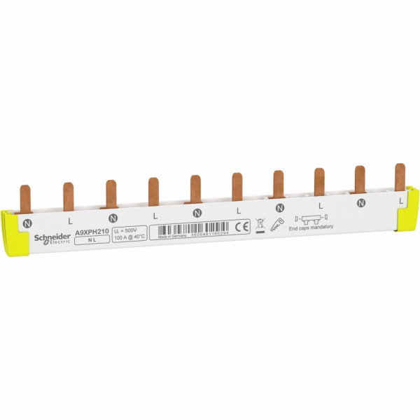 Acti 9 - peigne de raccordement à dents - 2P - 100A à 40°C - Ue 415 V CA - 10 modules de 18 mm - découpable - le pas de raccordement : 18mm - blanc RAL 9003 - visuel 1