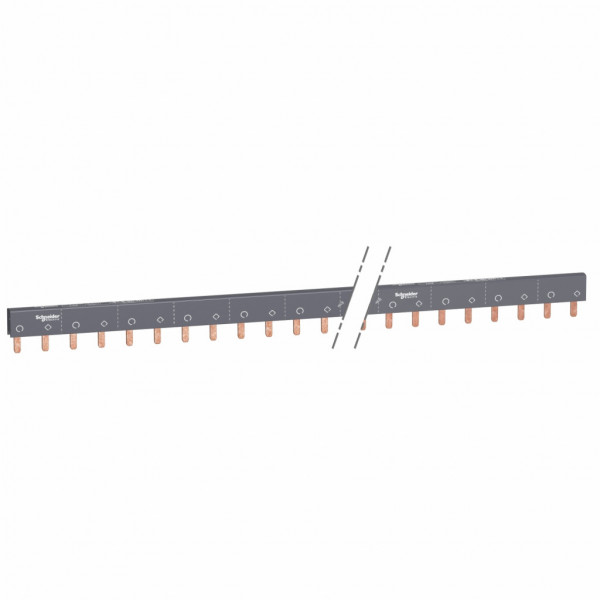 Acti 9 - Peigne de raccordement - 1P+N - 28 voies 1P+N - Ie 100A 40°C - Ue 415 V CA - 57 modules de 18 mm - découpable - Livré avec embout - Pas de raccordement : 18mm - blanc RAL 9003 - visuel 1