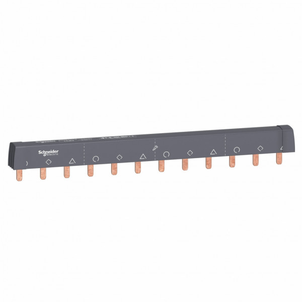 Acti 9 - Peigne de raccordement - 3P - 4 voies 3P - Ie 100A 40°C - Ue 415 V CA - 12 modules de 18 mm - découpable - Pas de raccordement : 18mm - blanc RAL 9003 - visuel 1