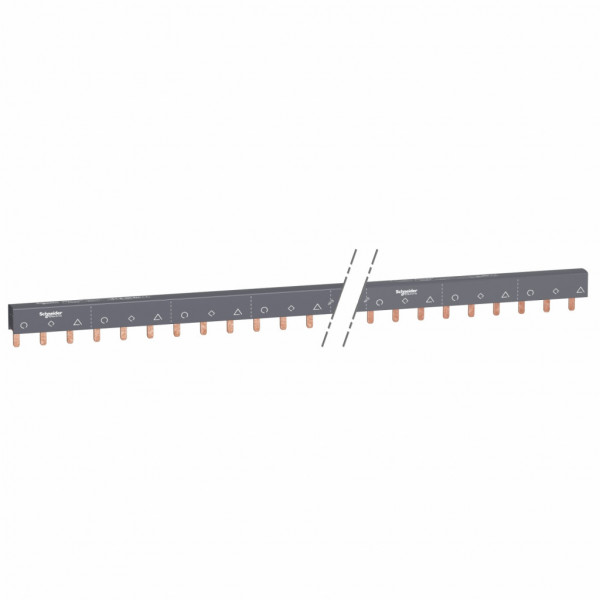 Acti 9 - Peigne de raccordement - 3P - 19 voies 3P - Ie 100A 40°C - Ue 415 V CA - 57 modules de 18 mm - découpable - Livré avec embout - Pas de raccordement : 18mm - blanc RAL 9003 - visuel 1