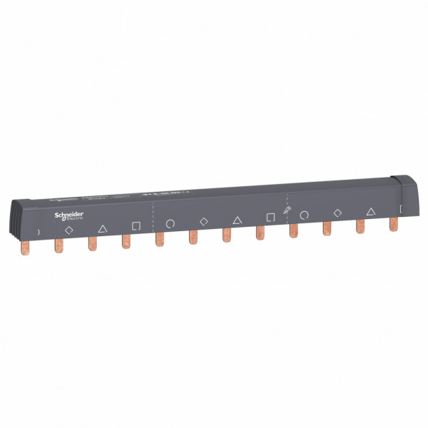 Acti 9 - Peigne de raccordement - 3P+N - 3 voies 3P+N - Ie 100A 40°C - Ue 415 V CA - 12 modules de 18 mm - découpable - Pas de raccordement : 18mm - blanc RAL 9003 - visuel 1