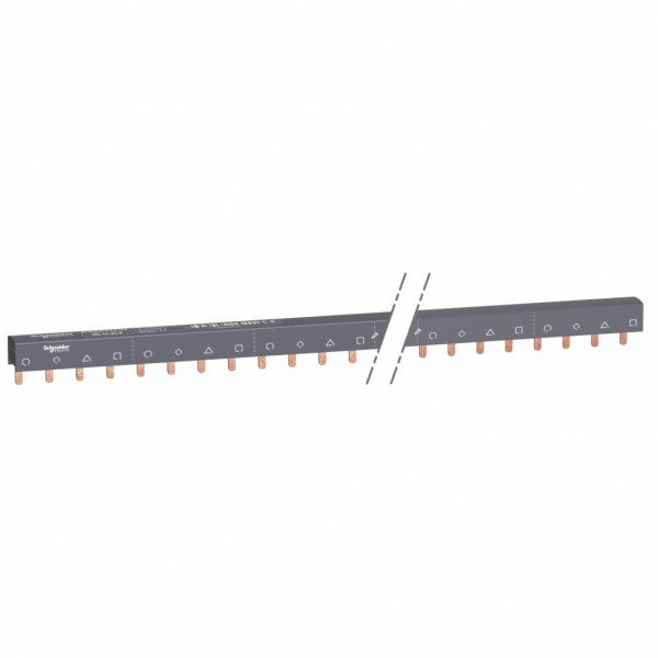 Acti 9 - Peigne de raccordement - 3P+N - 14 voies 3P+N - Ie 100A 40°C - Ue 415 V CA - 57 modules de 18 mm - découpable - Livré avec embout - Pas de raccordement : 18mm - blanc RAL 9003 - visuel 1