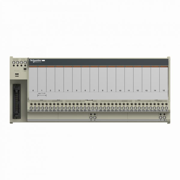 Telefast ABE7 - embase - relais embrochable - 16 voies - relais 10mm - tension d'alimentation : 19...30 V - 1 DEL par canal (vert) statut du canal - 1 LED (vert) puissance ON - IP2x - 1F - visuel 1