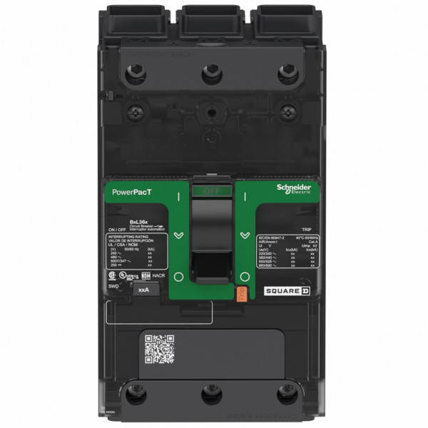PowerPact B - disjoncteur - thermique-magnétique - déclencheur TM-D 30A - 3P 3t - code pdc D - commande par maneton - bornes cosses M6 - HLP : 137x81x80mm - larg. 9 pas de 9 mm - visuel 1