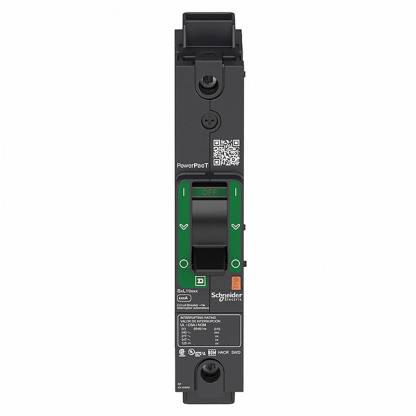 PowerPact B - disjoncteur - thermique-magnétique - déclencheur TM-D 35A - 1P 1t - 65kA 220...240 V CA 50/60 Hz selon IEC 60947-2 - code pdc J - commande par maneton - bornes Everlink - HLP : 137x27x80mm - larg. 3 pas de 9 mm - visuel 1