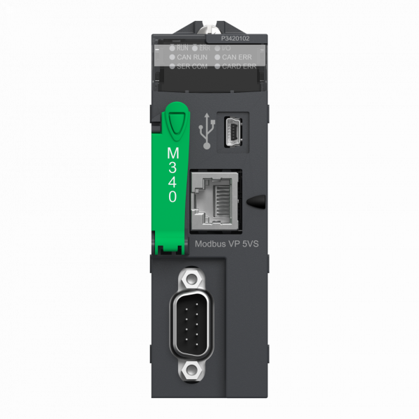 Modicon M340 - processeur - 1024 E/S TOR 256 E/S ANA - 1Modbus - 1 CAN - 11 emplacements - E/S TOR : 1024 E/S configuration multi-racks, 704 E/S rack individuel - processeur E/S analogique : 66 E/S conf. rack ind., 256 E/S multi-racks - visuel 1