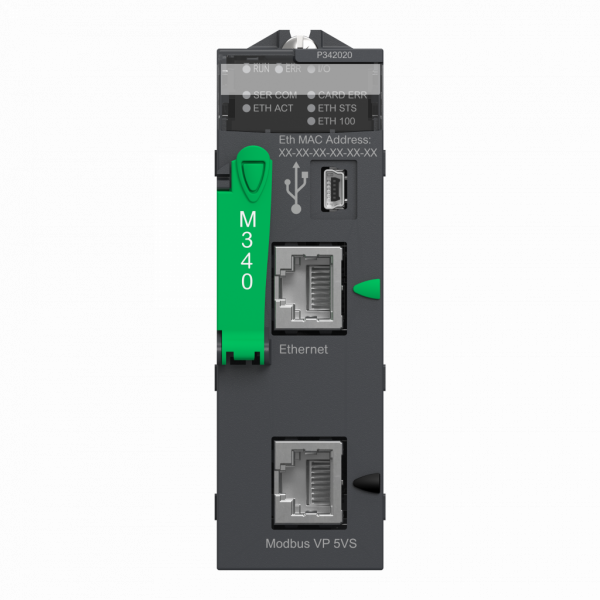Modicon M340 - processeur - 1024 E/S TOR 256 E/S ANA - 1Modbus - 1Ethernet - 11 emplacements - E/S TOR : 1024 E/S configuration multi-racks, 704 E/S rack individuel - processeur E/S analogique : 66 E/S conf. rack ind., 256 E/S multi-racks - visuel 1