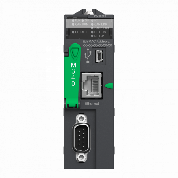 Modicon M340 - processeur - 1024 E/S TOR 256 E/S ANA - 1CAN - 1Ethernet - 11 emplacements - E/S TOR : 1024 E/S configuration multi-racks, 704 E/S rack individuel - processeur E/S analogique : 66 E/S conf. rack ind., 256 E/S multi-racks - visuel 1