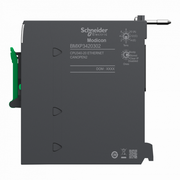 Modicon M340 - processeur - 1024 E/S TOR 256 E/S ANA - 1CAN - 1Ethernet - 11 emplacements - E/S TOR : 1024 E/S configuration multi-racks, 704 E/S rack individuel - processeur E/S analogique : 66 E/S conf. rack ind., 256 E/S multi-racks - visuel 4