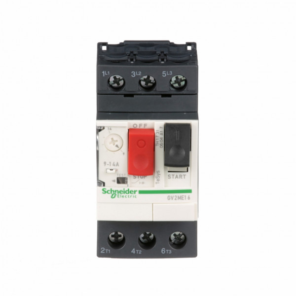 TeSys - disjoncteur moteur magnéto-thermique GV2ME - 3P - commande par bouton poussoir - réglage th. 9 à 14A - moteur : 5.5kW à 400/415 V CA 50/60 Hz - courant déclench. magnétique 170A - borniers à vis-étrier - visuel 3