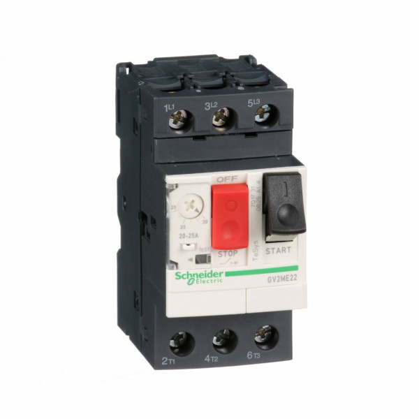 TeSys - disjoncteur moteur magnéto-thermique GV2ME - 3P - commande par bouton poussoir - réglage th. 20 à 25A - moteur : 11kW à 400/415 V CA 50/60 Hz - courant déclench. magnétique 327A - borniers à vis-étrier - visuel 2