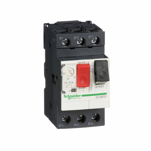TeSys - disjoncteur moteur magnéto-thermique GV2ME - 3P - commande par bouton poussoir - réglage th. 24 à 32A - moteur : 15kW à 400/415 V CA 50/60 Hz - courant déclench. magnétique 416A - borniers à vis-étrier - visuel 2