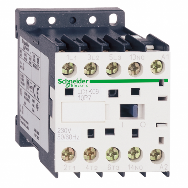 TeSys K - contacteur CONT 3P plus O VIS 230V 50 60H - H58mmxL45mmxP57mm - application : commande moteur (AC-3) - tension assignée d'emploi (puissance et signalisation) : <= 690 V CA <= 400 Hz - visuel 1