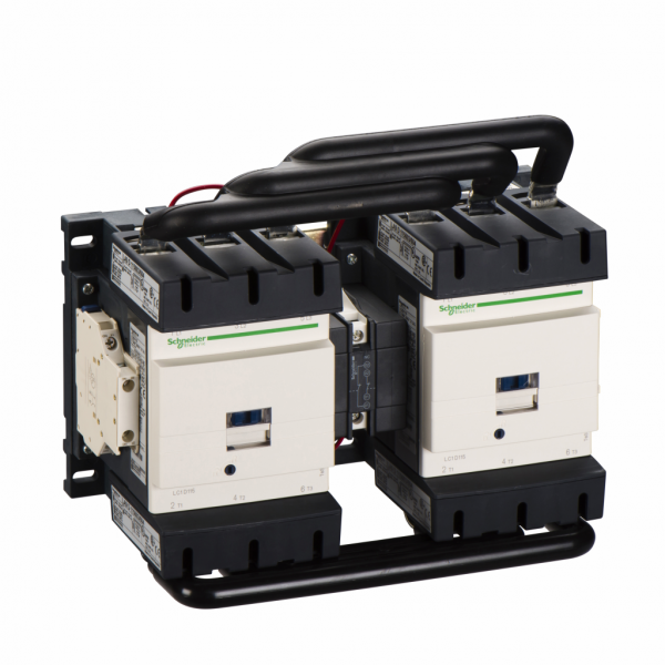 TeSys D - contacteur inverseur - 3P(3 NO) - AC3 - <= 440V 150A - 24Vcc - H158mmxL266mmxP148mm - application : commande moteur (AC-3), charge résistive (AC-1) - 3 pôles - NO - préassemblé avec jeu de barres d'inversion - IP20 - visuel 1