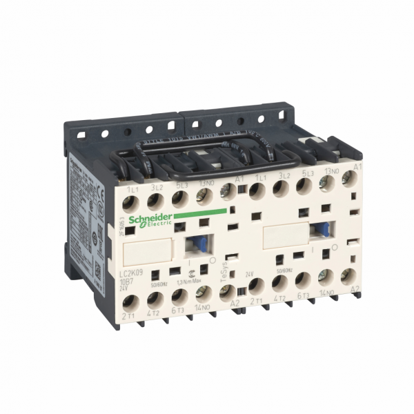 TeSys K - contacteur inverseur - LC2K 3P AC3 400V 9 A bobine 24 V CA - H58mmxL90mmxP57mm - application : charge résistive (AC-1), commande moteur (AC-3) - catégorie d'emploi : AC-3, AC-1, AC-3e - 3 pôles - 3NO - prêt à assembler - visuel 2