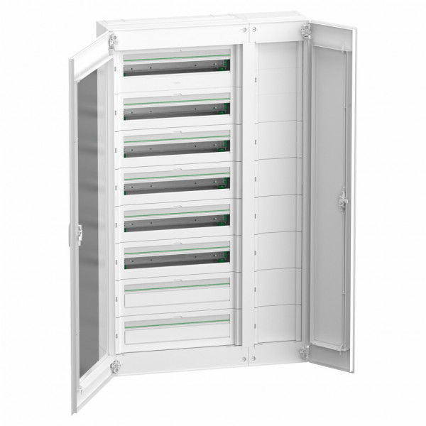 PrismaSeT S - coffret saillie plastique & métal 6 rangées 24 modules avec gaine - Largeur: 820 mm | Profondeur: 191 mm | Hauteur : 1108 mm - RAL9003 - IP30 sans porte | IP 40 avec porte - IK 08 sans porte | IK09 avec porte - Classe 2 - visuel 2