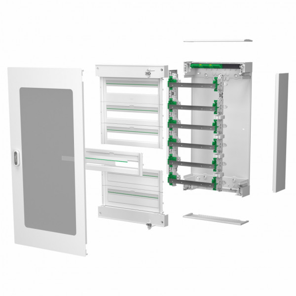 PrismaSeT S - coffret saillie plastique & métal 4 rangées 24 modules - Largeur: 570 mm | Profondeur: 191 mm | Hauteur : 808 mm - RAL9003 - IP30 sans porte | IP 40 avec porte - IK 08 sans porte | IK09 avec porte - Classe 2 - visuel 2