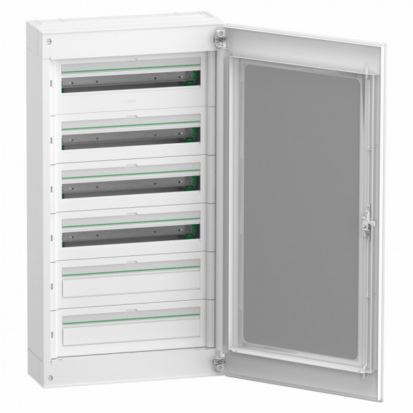 PrismaSeT S - coffret saillie plastique & métal 4 rangées 24 modules - Largeur: 570 mm | Profondeur: 191 mm | Hauteur : 808 mm - RAL9003 - IP30 sans porte | IP 40 avec porte - IK 08 sans porte | IK09 avec porte - Classe 2 - visuel 3