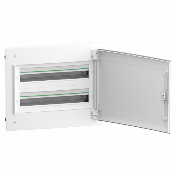 PrismaSeT XS - Coffret plastique saillie 2 rangées 24 modules - avec porte blanche métallique - Largeur: 570 mm | Profondeur: 95 mm | Hauteur : 480 mm - RAL9003 - IP 40 avec porte -  IK09 avec porte - Classe 2 - visuel 1