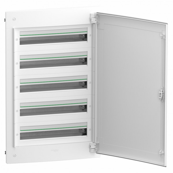PrismaSeT XS - Coffret plastique saillie 5 rangées 24 modules - avec porte blanche métallique - Largeur: 570 mm | Profondeur: 95 mm | Hauteur : 930 mm - RAL9003 - IP 40 avec porte -  IK09 avec porte - Classe 2 - visuel 1