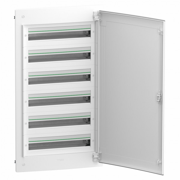PrismaSeT XS - Coffret plastique saillie 6 rangées 24 modules - avec porte blanche métallique - Largeur: 570 mm | Profondeur: 95 mm | Hauteur : 1080 mm - RAL9003 - IP 40 avec porte -  IK09 avec porte - Classe 2 - visuel 2