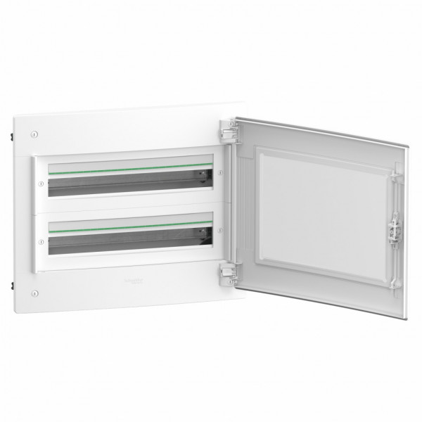 PrismaSeT XS - Coffret plastique saillie 2 rangées 24 modules - avec porte transparente - Largeur: 570 mm | Profondeur: 95 mm | Hauteur : 480 mm - RAL9003 - IP 40 avec porte -  IK09 avec porte - Classe 2 - visuel 2
