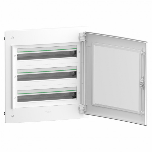 PrismaSeT XS - Coffret plastique saillie 3 rangées 24 modules - avec porte transparente - Largeur: 570 mm | Profondeur: 95 mm | Hauteur : 630 mm - RAL9003 - IP 40 avec porte -  IK09 avec porte - Classe 2 - visuel 2