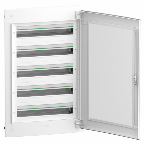 PrismaSeT XS - Coffret plastique saillie 5 rangées 24 modules - avec porte transparente - Largeur: 570 mm | Profondeur: 95 mm | Hauteur : 930 mm - RAL9003 - IP 40 avec porte -  IK09 avec porte - Classe 2 - visuel 2
