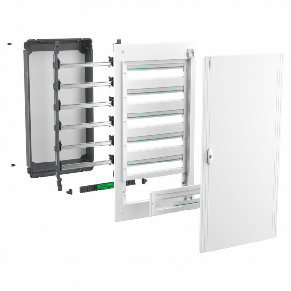 PrismaSeT XS - Coffret plastique saillie 3 rangées 24 modules - avec porte blanche métallique - Largeur: 570 mm | Profondeur: 95 mm | Hauteur : 630 mm - RAL9003 - IP 40 avec porte -  IK09 avec porte - Classe 2 - visuel 2