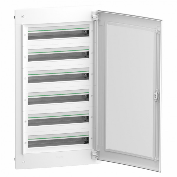 PrismaSeT XS - Coffret plastique saillie 6 rangées 24 modules - avec porte transparente - Largeur: 570 mm | Profondeur: 95 mm | Hauteur : 1080 mm - RAL9003 - IP 40 avec porte - IK09 avec porte - Classe 2 - visuel 2