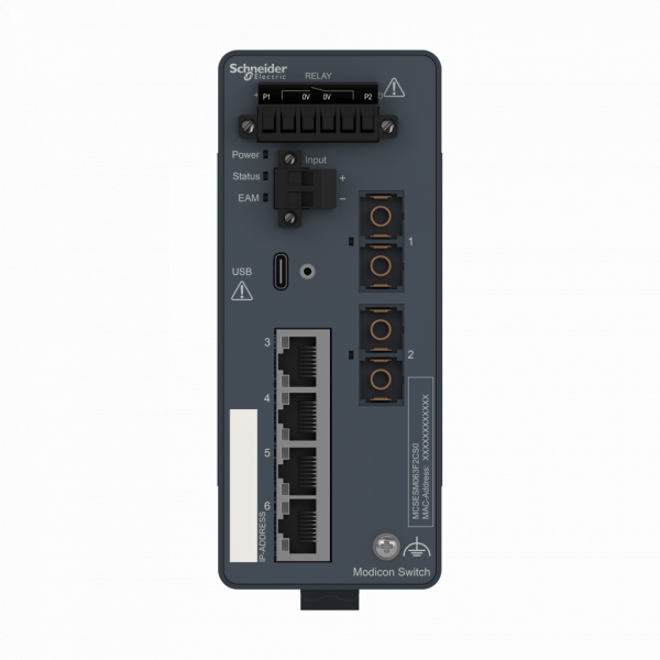 ConneXium - Ethernet - Modicon switch administré - managé - 4 ports cuivre et 2 ports fibre monomode - H142,8mmxL57mmxP117,6mm - switchs cascade : illimités - connex. intégrée : RJ45 blindée câble cuivre, Duplex SC fibre optique - IP30 - visuel 1