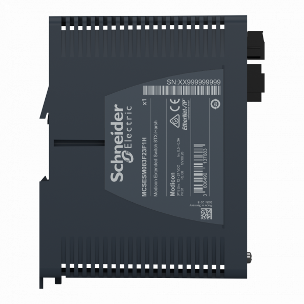 ConneXium - Ethernet - Modicon - switch Ethernet TCP/IP managé - 8 ports cuivre - pour environnements sévères - H142,8mmxXL73mmxP117,6mm - IP30 - switchs en cascade : illimités - connexion intégrée : RJ45 blindée câble cuivre - visuel 3